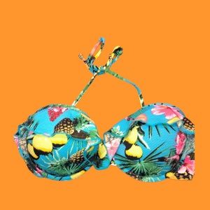 Swimwear Blue Tropical Bikini Swim Top